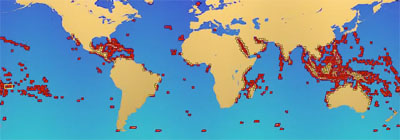 Le barriere coralline sono numerosissime negli oceani ,e sono la base della catena alimentare marina e quindi di molte popolazioni umane - fonte Wikipedia
